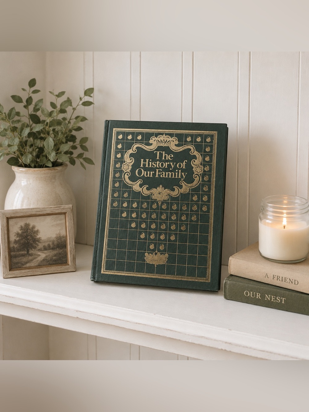 Vintage Green Family History Book with Gold Accents